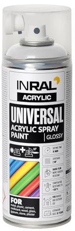 INRAL Bombe de peinture universelle Blanc pur mat RAL9010 400 ml Bombe de peinture pour métal, plastique, bois et pierre Haute couverture, résistante à la pluie et aux UV pour l'intérieur et