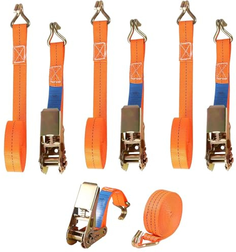 Tianher Spanngurte, 4 Stück Spanngurte mit Ratsche und Haken 6m Ratschengurt Zurrgurte mit 25mm Breite in Orange Verstellbare Spanngurt Set Zurrgurt für Anhänger, Van, LKW, Auto, Motorrad, Gepäck