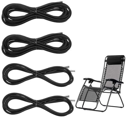 HJZHII 4 Stück Gummischnur für Liegestuhl, Elastische Schnur Schwarz Ersatzkabel Zero Gravity Chair für Terrassen Liegestuhl, Garten Stuhl Strandstuhl Lounge Sessel Outdoor Schnurstuhl(2x2.2m+2x1.4m)