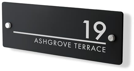 Personalised House Number Plaque 297mm x 100mm Matt Black Address House Sign Door Number Plate Contemporary Modern Printed Address Signage With Hidden Fixings Waterproof & Scratch-Resistant