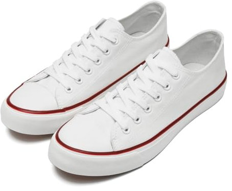 dolphinslides Ladies Canvas Shoes Low Top Trainers for Women Men Classic Lace Up Sneakers Canvas Plimsolls Pumps Casual Tennis Shoes Slip On Lightweight Comfortable Sneakers White 270