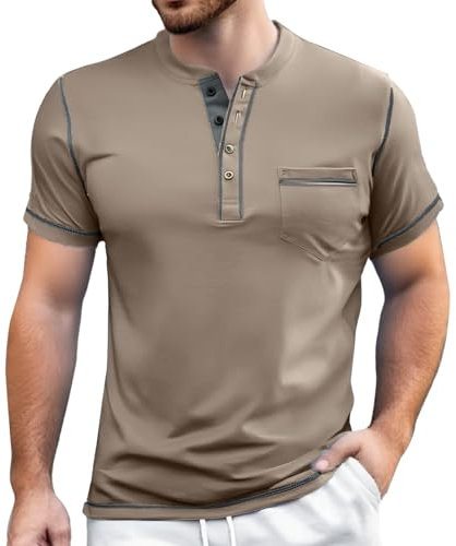 Men's Oxford Shirts Formal Short Sleeve Shirt for Men Plain Smart Button Down with Pocket Regualr Fit Regular Fit Basic Tee Shirts Slim Fit Solid Tops Costume (Khaki,3XL)