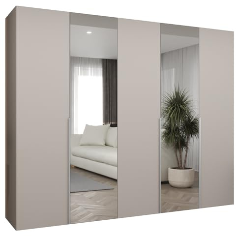 MEBLE KRYSPOL - Kleiderschrank mit Spiegel - Drehtürenschrank - Schrank 250 x 202 x 52 cm - Garderobenschrank Schlafzimmer, Flur, Jugendzimmer - Kaschmir, Griff Kaschmir - Alicante 2