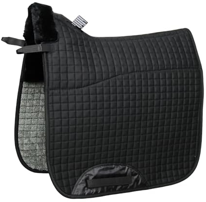Merauno® Faux Fur Dressage Saddle Pad Full Blanket Numnah Saddlecloth Square Clear spine high wither shaping Horse Riding Show Shock Absorbing Breathable Machine Washable Black/Black