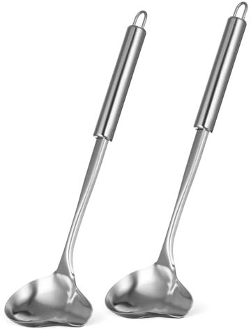 LAPYAPPE 2 Piezas Cucharón Inoxidable con Vertedor Cucharas Servir Salsas y Utensilios de Cocina Resistentes y Fáciles de Limpiar Hogar y Restaurantes