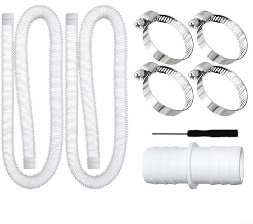 CWOQOCW Schwimmbadschlauch, 32 mm, Verbindungs-Set mit Edelstahl-Sicherheitsclips, weißes PE-Wasserrohr für Poolpumpen, Gartenbewässerungssysteme, 1,5 m langes weißes Rohr