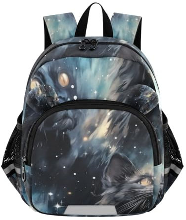 Wzzzsun Winter Schneefleck Katze Kätzchen Kinderrucksack Rucksack Schulrucksack für Kinder Mädchen Jungen Tasche Schulranzen für Kindergarten Schule Backpack