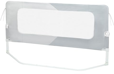 HUOLE Bettschutzgitter mit Verstellbarer Gurte,Rausfallschutz Bett 180° faltbar für Boxspringbett, Bettgitter klappbar, Elternbett, Kinderbett-180 x 73–86 cm - Doppelzimmer Grau
