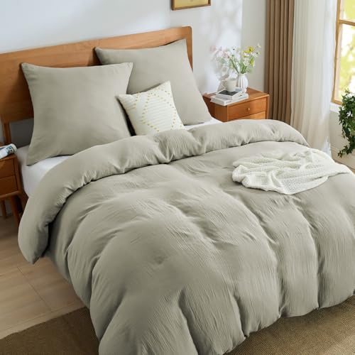 BEDELITE Musselin Bettwäsche 220x240 3teilig Baumwolle, Taupe, ÖKO-TEX | Sommer Bettwäsche-Sets mit Reißverschluss, Bettbezug 240x220cm mit 2 Kissenbezüge 80x80 cm, weiche und atmungsaktiv
