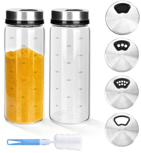 Axincardarm 300 ml Glass Seasoning Salt Shaker Adjustable Pour Holes 2 Pcs | Clear Salt And Pepper Shakers, with Sponge Brush, for Kitchen Picnic