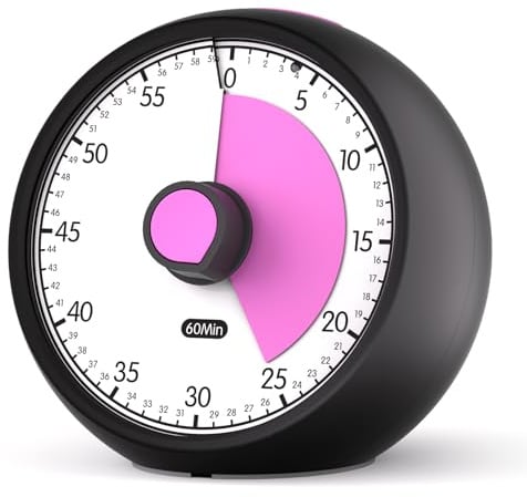 Conchstar Time Timer Visueller Timer Kinder 60 Minuten Countdown Timer - Ideal für ADHS & Autismus, Hausaufgaben, Schule, Classroom & Kochen in der Küche (Schwarz Rosa)