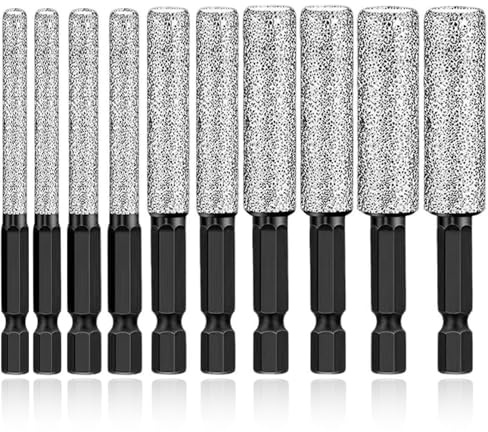 10PCS Diamond Drill Bits, Hex Shank Porcelain Tile Dry Drill Bits for Ceramic Glass Marble Granite Stone Porcelain Tile Drilling Milling (5/6/8/10/12mm)