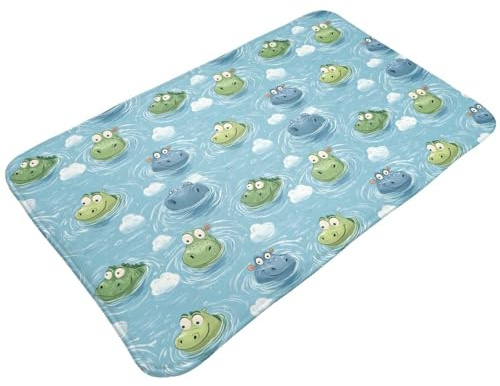 peiyeety Niedliche Badezimmerteppiche mit Nilpferd-Motiv (76 x 51 cm), saugfähig, rutschfest, maschinenwaschbar, Duschvorhang/Badematte fürs Badezimmer