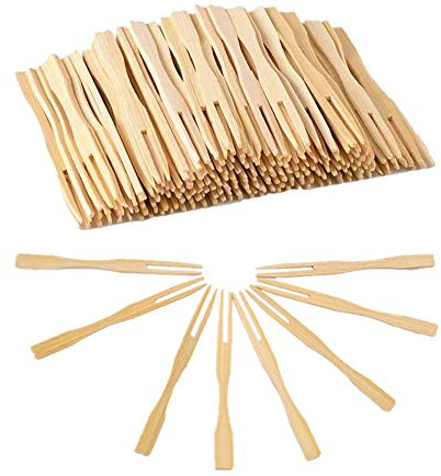 100PCS 9cm Wooden Fruit Forks Natural Bamboo Forks Mini Food Picks