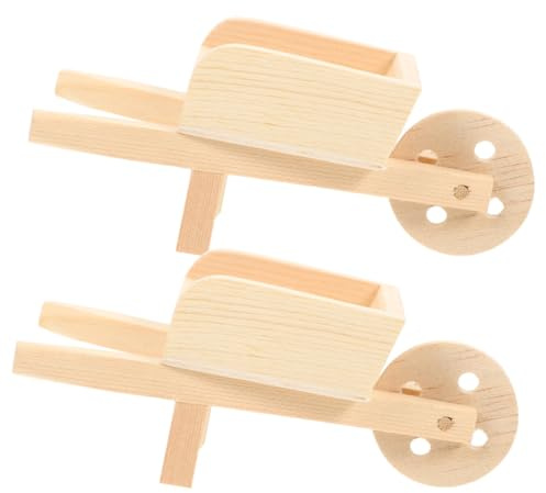 Veemoon 2 Pcs Miniature Wooden Wheelbarrow Models for Dollhouse, Natural Wood Mini Cart Barrows Decoration, Miniature Garden Accessories for Dollhouse Micro Landscape