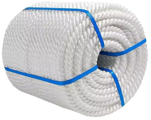 10-100 M Long Three-strand Twisted Braided Nylon Dock Line, 8-20 mm Thick White Marine Grade Boat Rope for Docking Yachts Pontoon Mooring Kayak Canoe(10mm,100m)