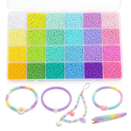 Nurila 5200 Stück Perlen Set, 24 Marconsfarben 3mm Perlen für Armbänder | Glasperlen zum Auffädeln, Mini Perlenset für Armbänder Selber Machen, Schmuck Basteln Armband Perlen