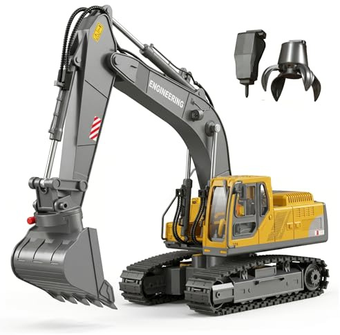 Xoeryoy Remote Control Excavator, 15 Channel 3-in-1 Rc Construction Vehicle With Spray Function, Rechargeable Alloy & Abs Excavator Toy, Yellow