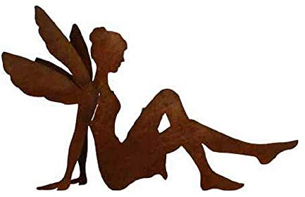 Rost Fee sitzend 60 cm mit Flügel Engel Elfe Deko Dekoration Edelrost Garten