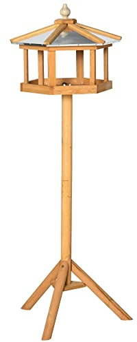 HOMCOM Mangeoire Mangeoire pour Oiseaux Sauvages sur Pied nichoir a Plateau Station a Oiseau Abris à Oiseaux Bois pour Exterieur 113 cm