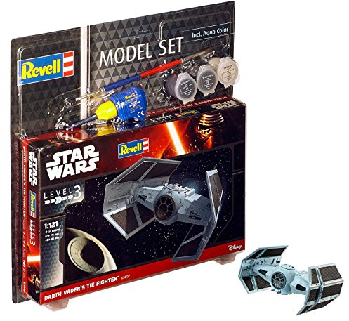 Revell Modellbausatz Star Wars Darth Vader's TIE Fighter im Maßstab 1:121, Level 3, originalgetreue Nachbildung mit vielen Details, Model Set mit Basiszubehör, einfaches Kleben und Bemalen, 63602, Revell_63602, Mehrfarbig