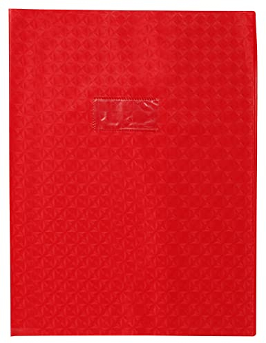Clairefontaine 72413C - Heftumschlag / Heftschoner / Hefthülle Calligraphe mit Feinkörnung & Diamantmotiven DIN A4+ 24x32 cm, Etikettenhalter aus PVC blickdicht und strapazierfähig, Rot, 1 Stück