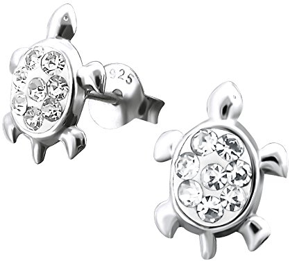 Laimons Mädchen Kids Kinder-Ohrstecker Ohrringe Kinderschmuck Schildkröte Reptil Glitzer weiß glanz aus Sterling Silber 925