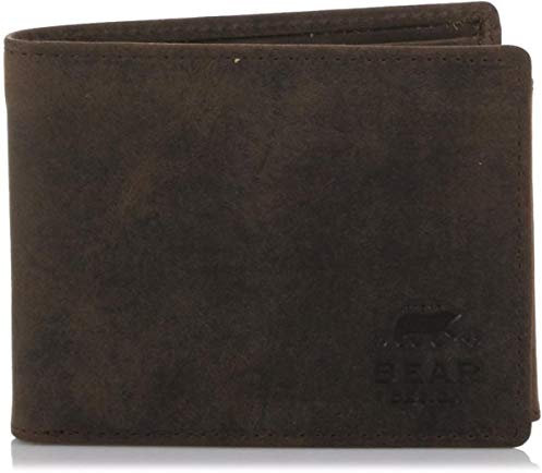 Bear Design Geldbörse Herren Echt Leder Vintage - Männer Portemonnaie -Echtleder Geldboerse (Braun)
