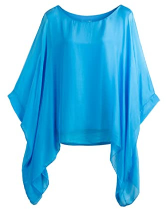 Cara Mia Seidentunika für Damen Made in Italy lang Fledermaus-Ärmel Türkis 38 40 42 44
