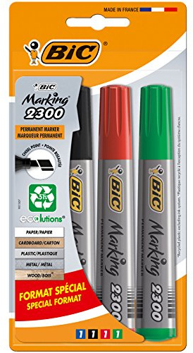 BIC Marking 2300 ECOlutions Permanent Marker mit abgeschrägter Spitze – verschiedene Farben, Blisterverpackung Spezielles Format von 4 Stück