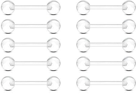 FECTAS 10 Stück Zungenpiercing, Brustwarzenpiercing, Set Bioflex Kunststoff, Barbell 12/14/16/18 mm Piercing Schmuck, Kunststoff