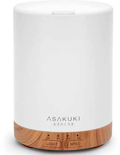 ASAKUKI Essential Oil Diffuser for Home, 300 ml Humidifier with Automatic Shut-Off, Quiet Aromatherapy Diffuser with 7 LED Lights for Living Room, Kitchen, Bedroom, Hotel - Light Brown