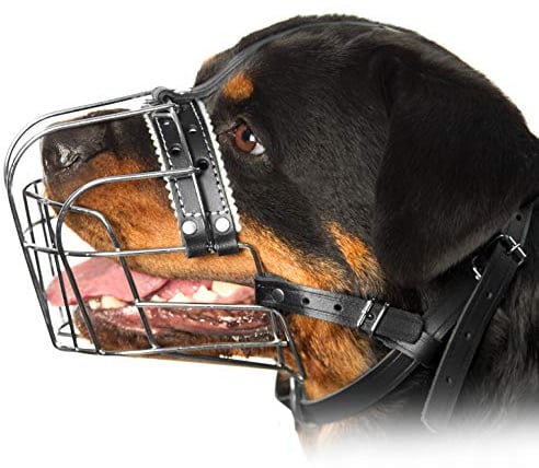 Metall-Maulkörbe für Hunde, Rottweiler, Nr. 3 Drahtkorb, verstellbare Lederriemen, Leder, Verstellbarer Umfang von 26,9–38,1 cm, Länge 6,9 x 9,4 cm