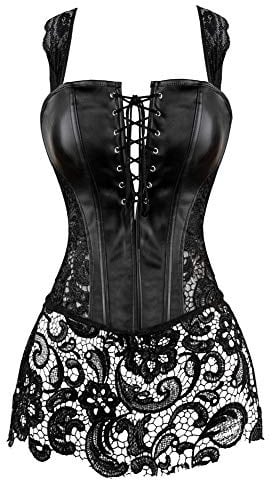 Grebrafan Steampunk Corsage Damen Kunstleder Halloween Korsett | Vampir Kleid Korsett