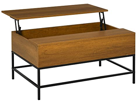 HOMCOM Mesa de Centro Elevable Mesa de Centro con Espacio de Almacenaje Oculto Mesa Elevable para Salón Comedor 90x60,5x45,5 cm Teca