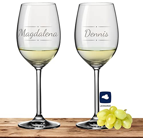 Deitert Leonardo Weißweinglas-Set mit Namen oder Wunschtext graviert, 2er-Set, 370ml, Ciao+, personalisiertes Premium Weinglas in Gastroqualität, (Verzierung 03)