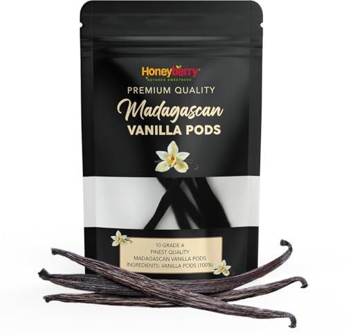 10x Premium Madagascan Bourbon Vanilla Pods Grade A (12-14cm) - Authentic Madagascar Cured Vanilla Beans Sticks Planifolia Type - Hand Picked Traceable from Source - (10 Pods)