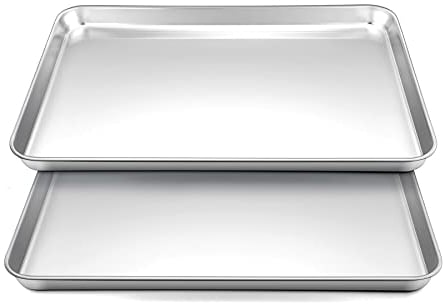 HaWare Oven Baking Tray Set of 2, Stainless Steel Cookie Sheet Pan - 31.4 x 24.6 x 2.5cm, Great for Cooking/Baking/Serving, Healthy & Non Toxic, Mirror Finish & Dishwasher Safe
