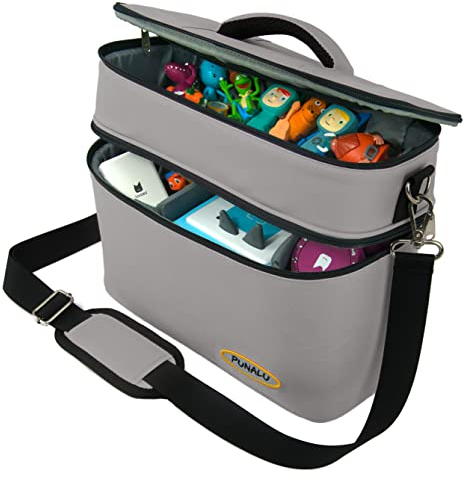 PUNALU große Tasche für Toniebox, Platz für 68 Tonie Hörfiguren, Toniebox Tasche (grau)