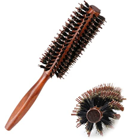 Runde Haarbürste zum Trocknen, runde Haarbürste aus Wildschweinborsten, Nylonborsten mit Rolle für Fransen, feines Haar, Curling, zum Trocknen, Stylen, Locken (klein)