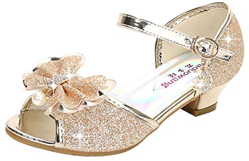 New front Prinzessin Schuhe Elsa Schuhe Mädchen Kinder anna und elsa Schuhe mit Glitzer eisprinzessin schuhe hausschuhe für Karneval Geschenk Verkleidung Cosplay Kindergarten Geburtstag, Gold, 28