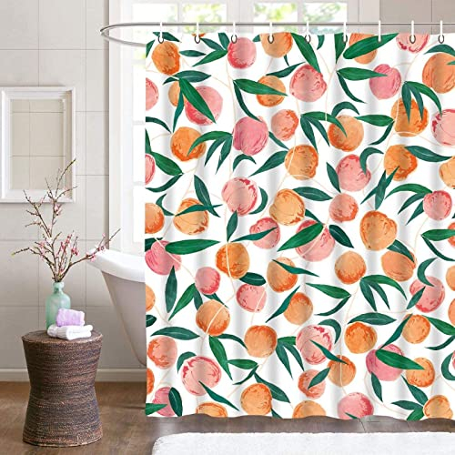 Zhwe Duschvorhang 180x200 Pfirsich Duschrollo Wasserabweisend Anti-Schimmel mit 12 Duschvorhangringen, 3D Bedrucktshower Shower Curtains, für Duschrollo für Badewanne Dusche