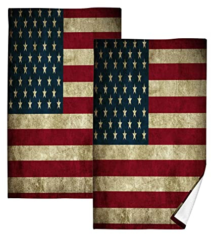 YOUJUNER 2 Stück Baumwolle Handtuch Set Vintage USA Flagge Handtuch Gesicht Handtücher Badetücher Waschlappen Fingerspitze Dekorative Handtücher