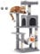 Feandrea Rascador para Gatos, Árbol para Gatos, Altura 112 cm, Torre con 4 Postes, 2 Plataformas, 1 Cueva, 1 Hamaca, 2 Pompones, Tela de Felpa, Multinivel, Gris Claro PCT261W01