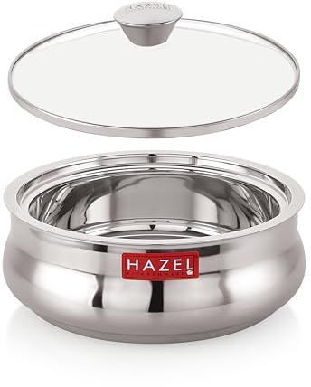 HAZEL Stainless Steel Casserole for Seving with Transparent Glass Lid | Hotcase for Food Serving | Steel Roti & Chapati Dabba for Serving