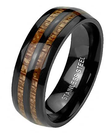 Mianova Band Ring Edelstahl Fingerring Doppel Holz Inlay Holzmaserung Schwarzer Herrenring Damenring Partnerring Ehering Damen Herren Größe 70 (22.3)