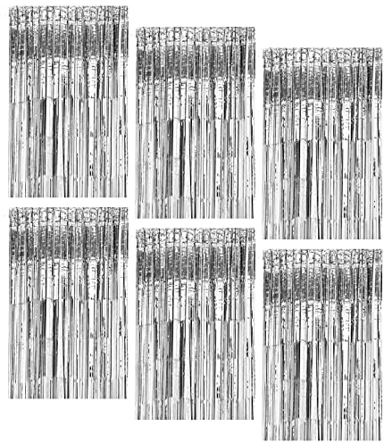 DYOUen 6 Stück Lametta Vorhang Silber 100 x 200 cm Glitzer Folien Fransen,Tinsel Folie Hintergrund Folienfransen für Partydekor, Geburtstags, Verlobung,Hochzeit (silbrig, 6)
