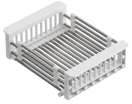 QUADRON Abtropfkorb, Abtropfgestell für Spüle | Größe 30 x 22,5 x 10 cm Weiß | Teleskop-Abtropfgestell aus Edelstahl | zum Spülen von Küchenspülen oder Arbeitsplatten, Obst- und Gemüseabfluss