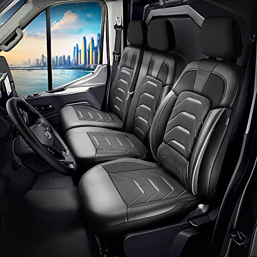 RC Royal Class Maßgeschneiderte Sitzbezüge Fahrersitz 2er Beifahrersitzbank passend für Ford Transit (Ford Transit ab 2014 A3, Schwarz Grau 372J01)