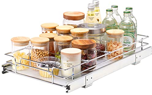 VEVOR Organizador Extraíble Debajo del Fregadero 279x533x63,5 mm Cesta Deslizante 1 Nivel de Acero Cromado Cajón Deslizante Carga de 13 kg Deslizamiento Suave para Organización del Baño Cocina